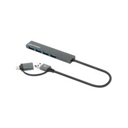 HUB/MANHATTAN/181006/ HUB DE 4 PUERTOS USB-A 3.2 GEN 1 CON CONECTOR ADAPTABLE DE USB-A A USB-C
