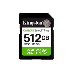 MEMORIA FLASH SD KINGSTON SDXC CANVAS SELECT 512GB 150MB/S C10 UHS-I U3 V30 (SDS3/512GB)