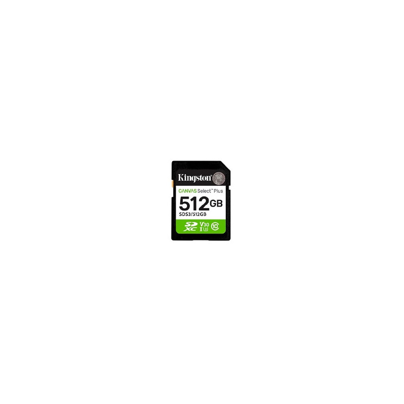 MEMORIA FLASH SD KINGSTON SDXC CANVAS SELECT 512GB 150MB/S C10 UHS-I U3 V30 (SDS3/512GB)