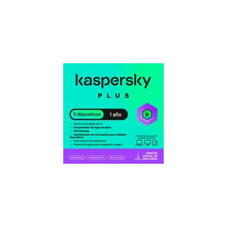 ESD KASPERSKY PLUS 5 DISP 3 CUENTAS KPM 1 AÑO