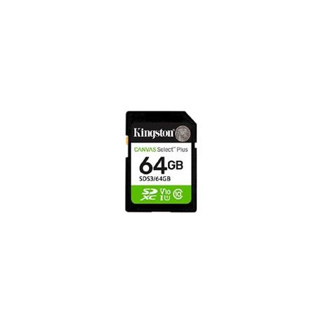 MEMORIA FLASH SD KINGSTON SDXC CANVAS SELECT 64GB 100MB/S C10 UHS-I U1 V10 (SDS3/64GB)